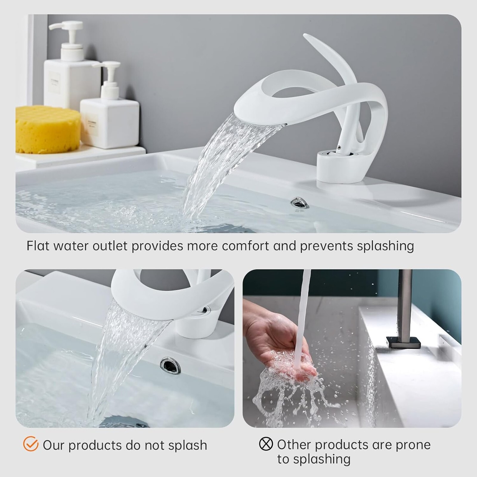 White Bathroom Sink Faucet Waterfall Vanity Basin Mixer Faucet Single ...