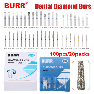 100pcs SANDENT Dental Diamond Burs For High Speed Handpiece Friction Grip 1.6mm