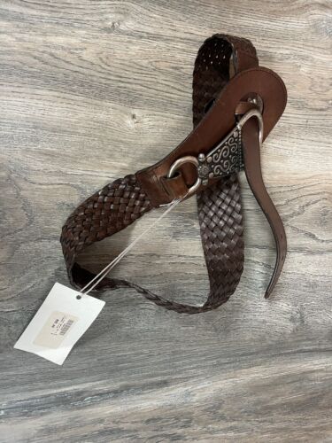 SPIRIT COLLECTION BELT WOMENS WOVEN BROWN LEATHER BELT WITH OVERSIZED BUCKLE NWT - 第 1/7 張圖片