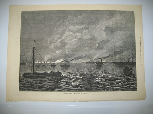 1874 Burning of the Landing Stage at Liverpool England Ship Wood Antique PRINT - Picture 2 of 3