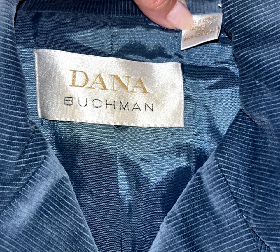 Blazer para mujer Dana Buchman azul pizarra doble botonadura talla 10 forrado de pana nuevo con etiquetas Foto 3 de 4