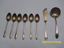 6 starych łyżek do kawy-mokka - nóż do łyżki cukru, Anglia, posrebrzany vintage