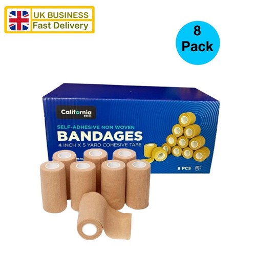 Pack of 8 California Basics 4 inch x 5 yd Self-Adherent Tape Bandage Rolls beige