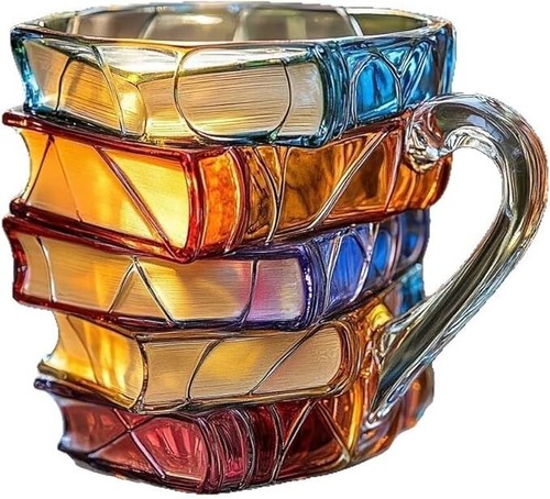 Taza De Café Con Forma De Libros Apilados - Diseño 3D, Para Amantes De La Lectura, Material Resina Y Acero