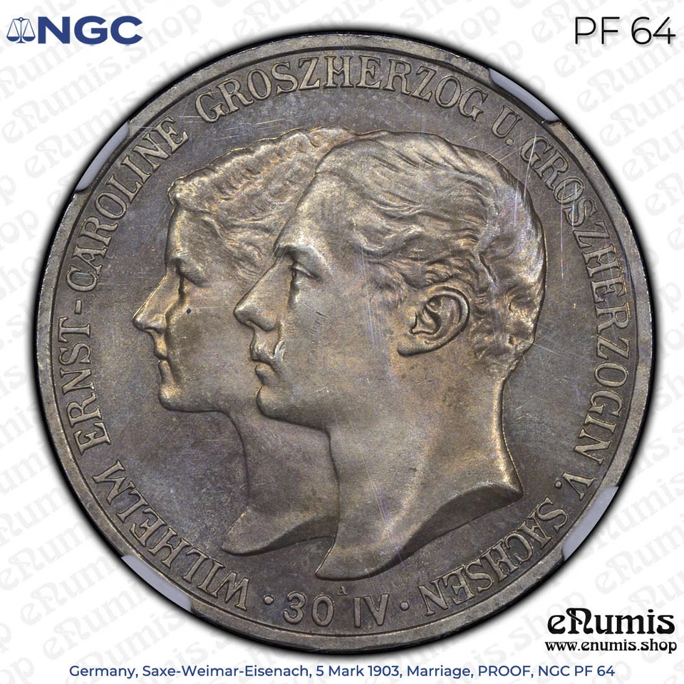 Germany, Saxe-Weimar-Eisenach, 5 Mark 1903, Marriage, PROOF, NGC PF 64 - Image 3 of 4
