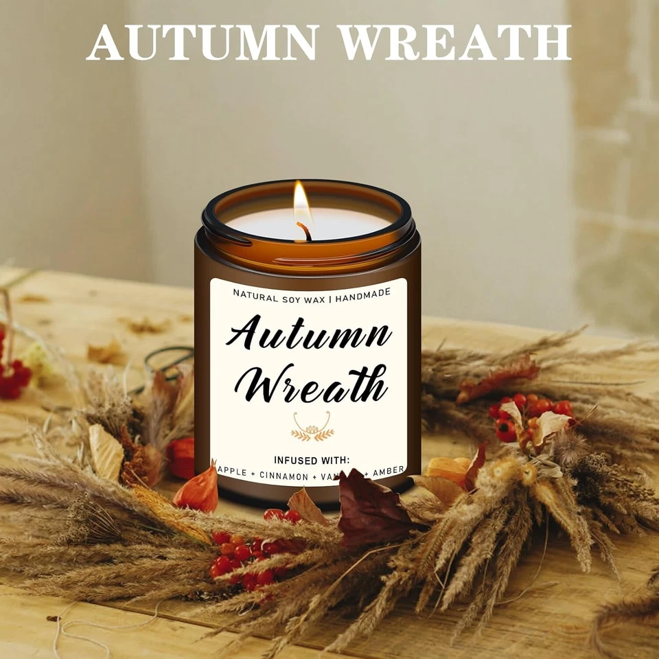 Juego de 4 velas perfumadas de otoño Homsolver - Regalo de decoración del hogar de otoño para mujeres hombres Foto 3 de 4