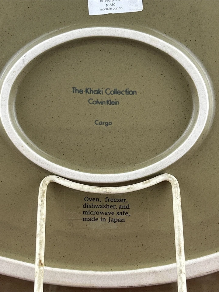 Vajilla de gres Calvin Klein caqui carga salvia 15 pulgadas plato ovalado nueva Foto 4 de 4