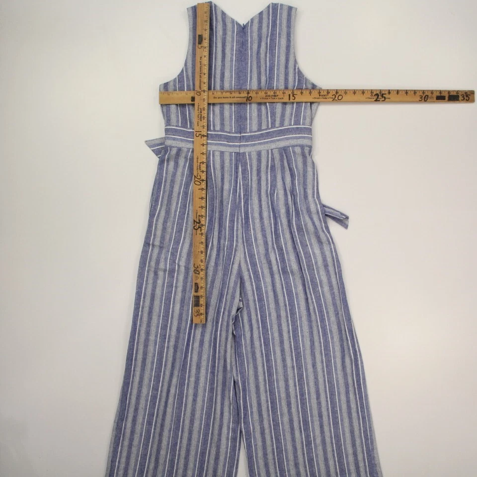 Calvin Klein Women's Linen Blend Wide Leg Jumpsuit Size 12 Blue White Striped — 第 3/4 张图片