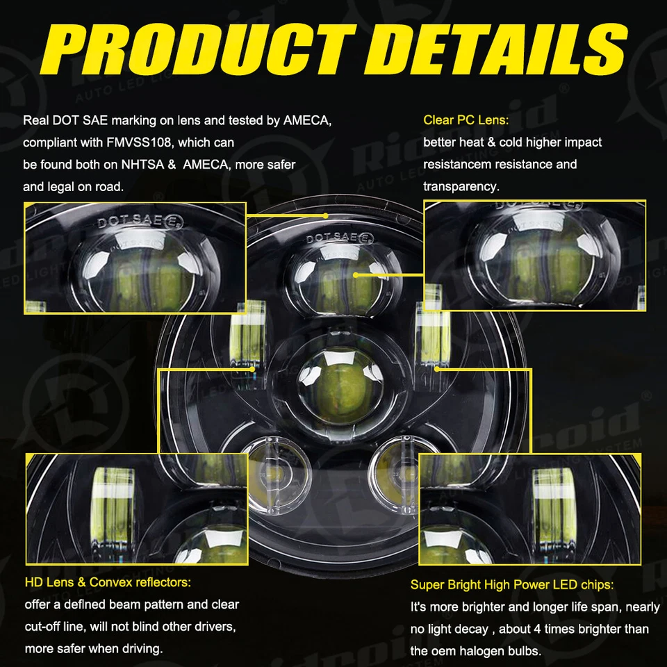 Faro LED negro 5-3/4" 5,75 alto bajo para Harley Sportster XL 883 1200 Dyna Foto 3 de 4