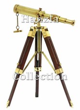 Nautical Brass Polished Desk D cor Marine Telescope W/Brown Wooden Tripod Stand