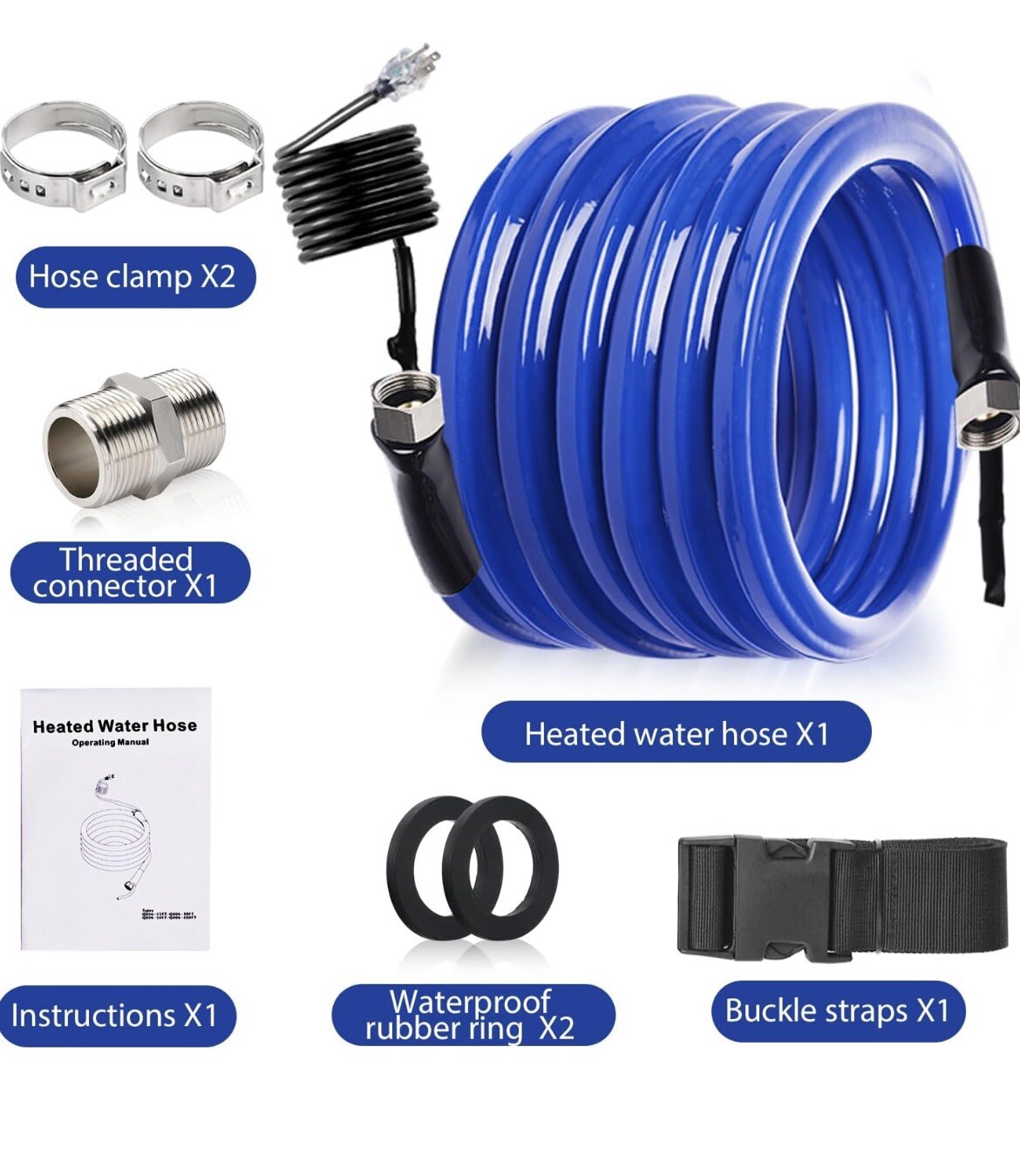 15 FT Heated Water Hose for RV 45 ℉ Antifreeze Drinking Water Hose W