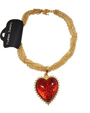 NEW RED HEART SHAPE PENDANT,MULTI CHAIN GOLD LINKS BIB NECKLACE CHOKER