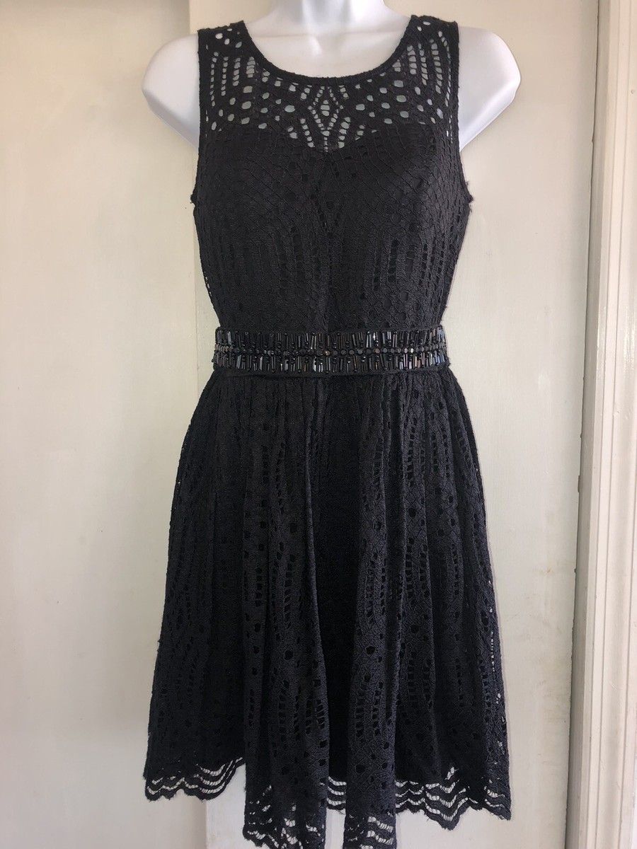 ALTAR'D STATE Medium Black Lace Fit &Flare Mini Dress Crystals