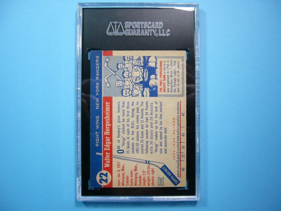 1954/55 TOPPS NHL HOCKEY CARD #22 WALLY HERGESHEIMER SGC 6 EX/NM SHARP!! TOPPS - Image 2 of 4