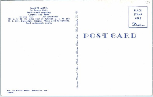 Vintage IN Postcard Walker Motel Cloverdale Indiana US 40 Roadside - Bild 2 von 2
