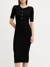 Calvin Klein Black Ribbed Henley Bodycon Midi Dress