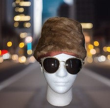 VTG 1960s Brown Mink Fur Cloche Pill Box Hat Hollywood Movie Set Jackie O Style