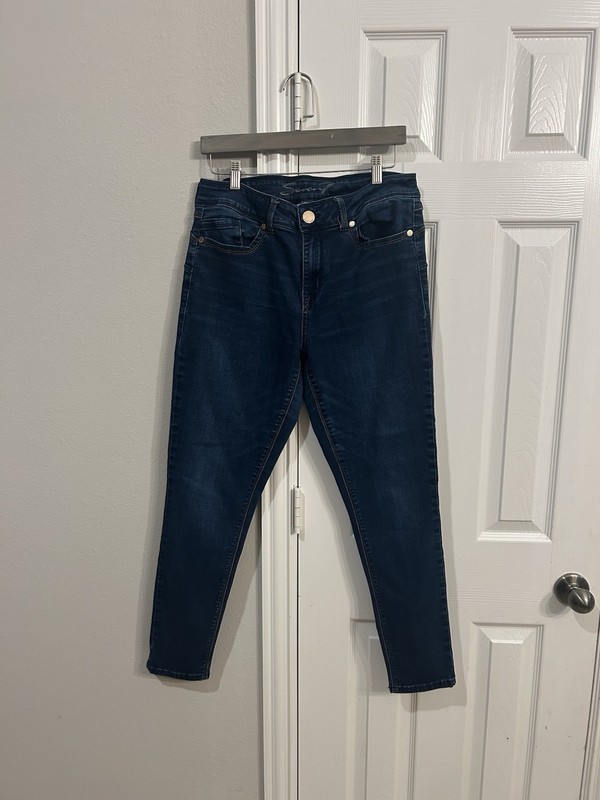 Seven7 Sz 14 High Rise Skinny Stretch Denim Jeans Dark Faded Wash Booty Shaper