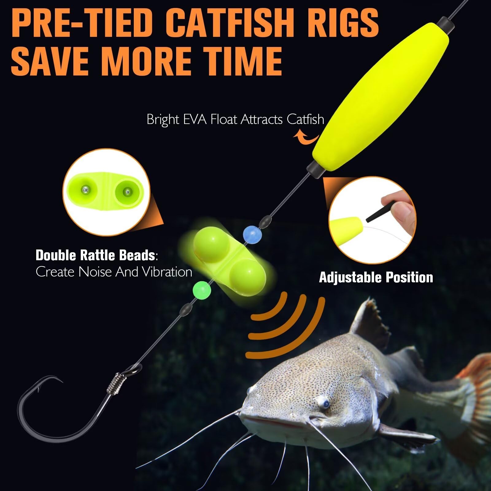 6PCS Catfish Rigs Kit Santee Rig with Catfish Float Rattler Dragging Weights ... - Image 2