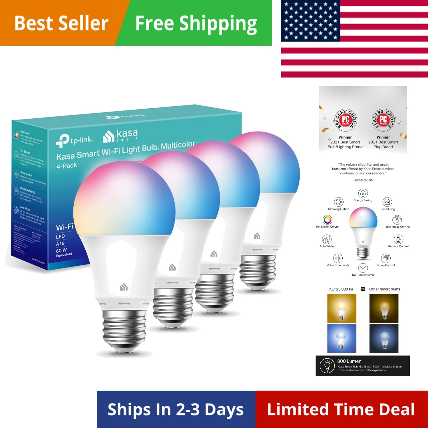 , Full Color Changing Dimmable Smart Wifi Bulbs Compatible W
