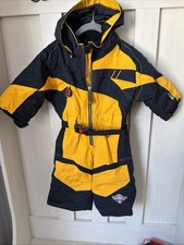 Obermeyer Kids Snow Ski Suit One Piece 1947 Pilot Black Yellow Buckle Size 1