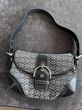 VTG 6818 Coach Soho Demi Shoulder Black Bag Signature C Jacquard Canvas Leather
