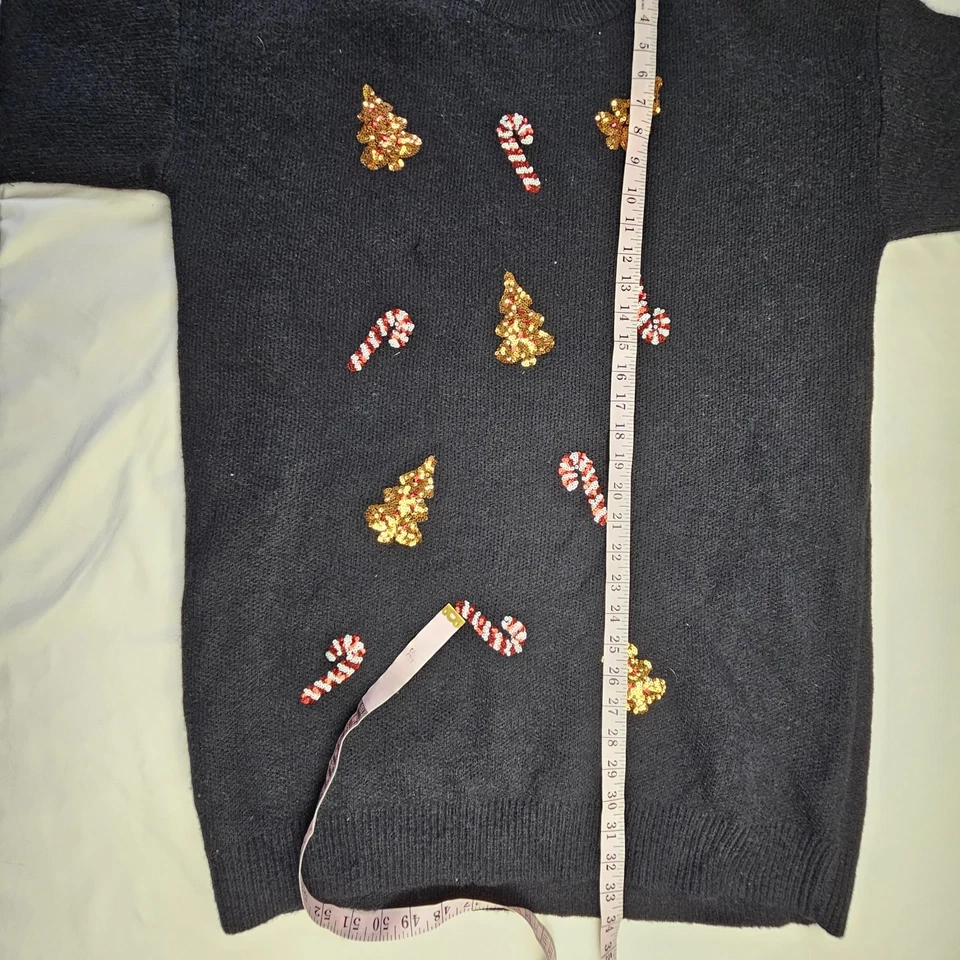 Forever 21 Negro Navidad Suéter Tejido Vestido Manga Larga Mujer XL Lentejuelas Foto 4 de 4