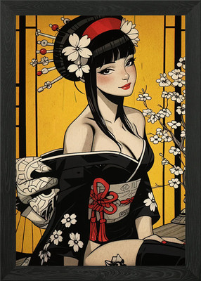 Geisha mit Kirschblüten Digital gerahmtes Wandbild Poster Leinwanddruck Bild