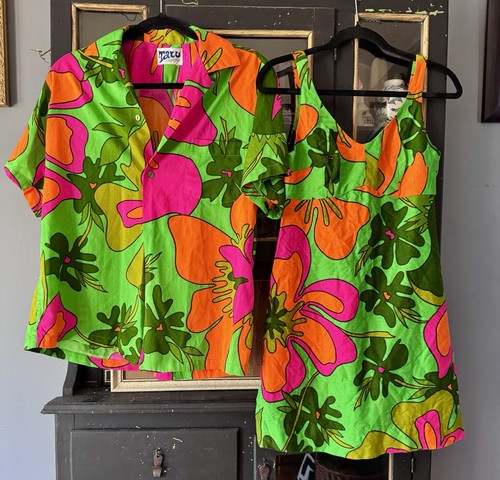 VTG Hawaiian Tatu Lahaiana Dress & Matching Shirt Made In Hawaii Size Small