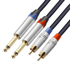Tisino RCA to 1/4 Cable, Dual inch TS Stereo 3 feet, Blue