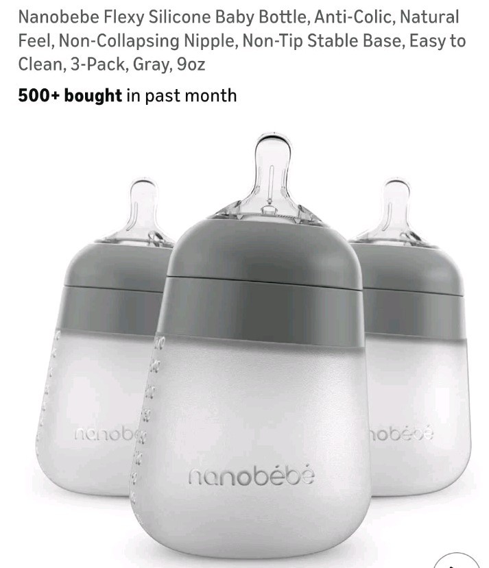 Nanob&eacute;b&eacute; Flexy Silicone Baby Bottle-3-Pack Gray-9oz -NEW I