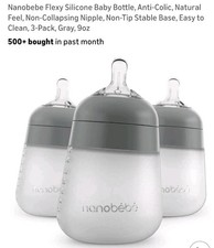 Nanob b Flexy Silicone Baby Bottle-3-Pack Gray-9oz -NEW IN ORIG BOX