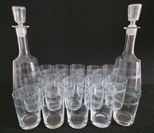 Set Bottiglie in Vetro Stilizzato con 18 Bicchieri Anni 50 60 Vintage