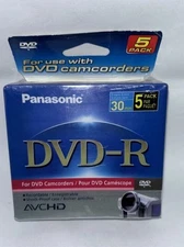 NEW SEALED PANASONIC DVD-R 5 PACK AVC HD FOR CAMCORDERS 30 MIN LM-RF30V5