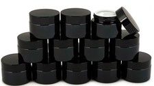 12 Black 1 Oz Round Glass Jars With Inner Liners And Black Lids