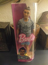 Barbie Fashionista # 204 Ken Doll With Hair Bun  T-shirt  &  Shorts New In Box