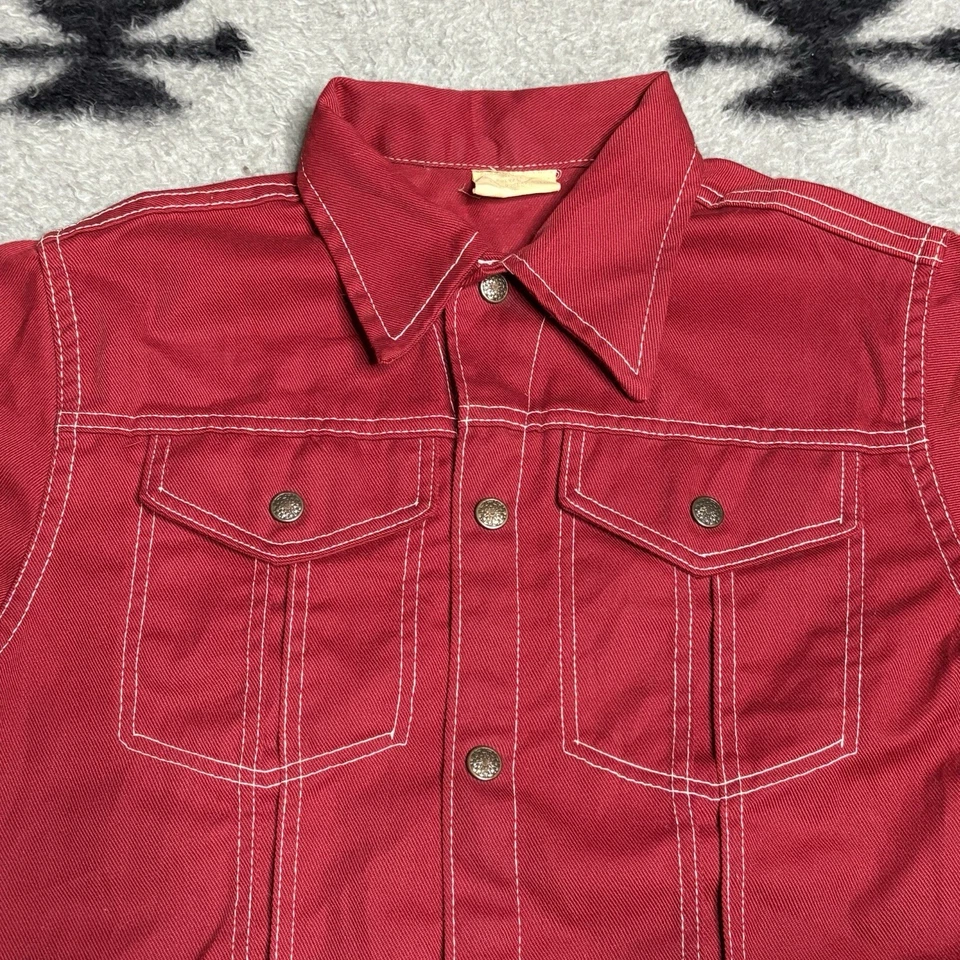 Sz 18- Vintage 70’s denim trucker type-3 style jacket women’s red western USA!! - Image 3 of 4