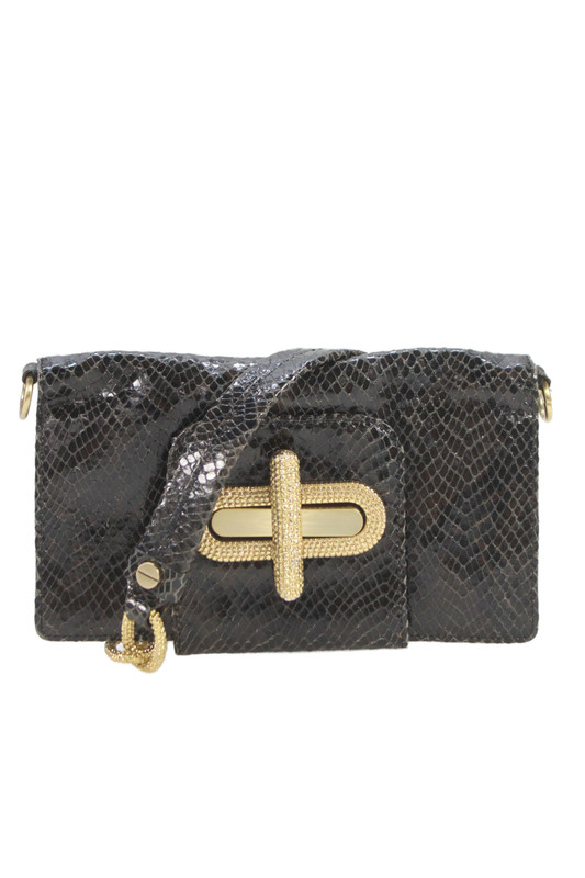 Alexis Hudson Womens Chain Strap Snake Embossed Leather Bi Fold Wallet Black 8"