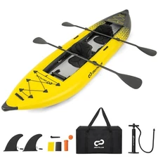 Inflatable Kayak Set Portable 2-person Kayak with Aluminium Oars EVA Padded Seat