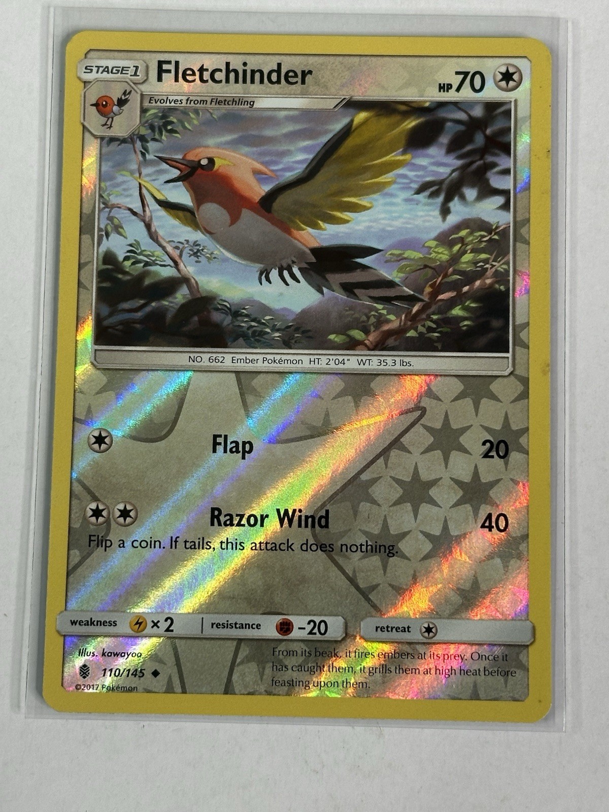 Fletchinder - 110/145 - Reverse Holo Uncommon - Guardians Rising - Pokemon Card