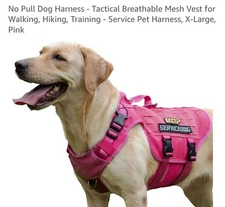 KQP No Pull Service Dog Harness-Tactical-Breathable Mesh Vest-Pink-XL-NEW W TAGS