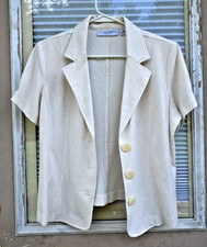 Vintage Sag Harbor Stretch Petite Blazer Beige Short Sleeve Jacket 10P