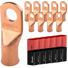 SELTERM 10pcs 1/0 Awg 3/8" Stud Battery Lugs Ring Terminal Connectors w...
