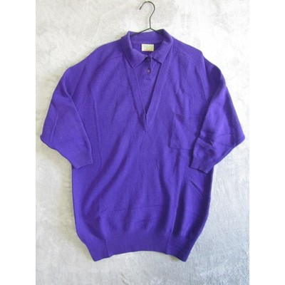 Benetton Purple 100% Pure Lambswool Polo Sweater V-Neck Pocket Made in Italy