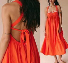 Free People Poppy Open Back Midi Dress - Red Size XL RRP: £98.00