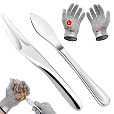 2PCS Oyster Shucking Knife & Cut-Resistant Gloves, Stainless Steel Oyster Ope...