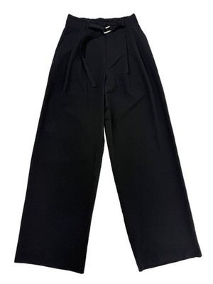 Stradivarius Damen Weite Stoffhose Gr. 34 mit Schnallendetail Hose schwarz
