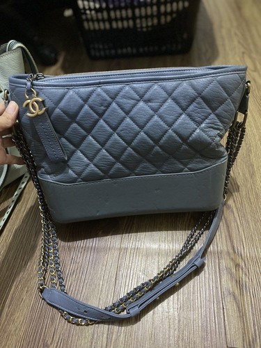 Chanel Blue Quilted Goatskin  Leather Medium Gabrielle Hobo Bag