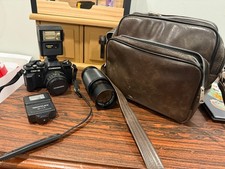 Chinon CM-5 35mm Film Camera Kit Tested Working Flash Lens Leather Bag