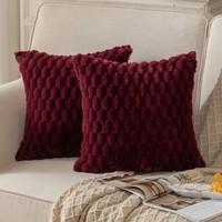Kissenbezug 2Er Set Weinrot Wollsamt 40X40 Cm Dekokissen Flauschig FüR 2 StüCk
